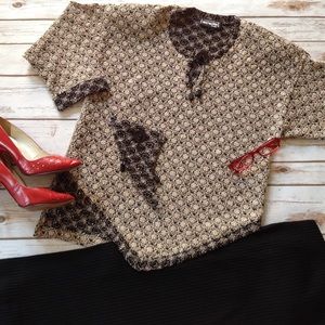 French Black and Beige Knit Fabric Lagenlook Tunic